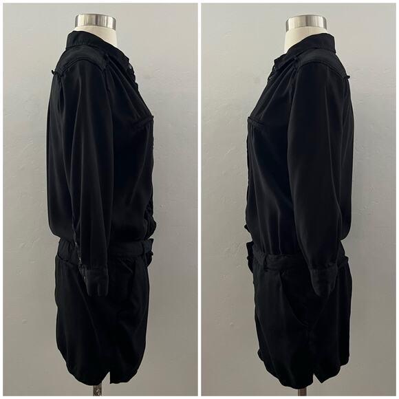 Etienne Marcel Military Utility Shirt Dress 3/4 Sleeve Mini Pockets Black Small - Picture 7 of 11